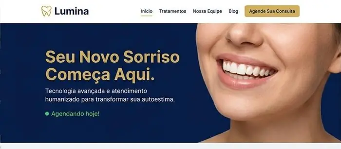 Captura de tela do site Lumina Odontologia